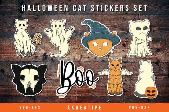 Download Printable Halloween Cat Stickers Bundles - Halloween cat stickers Collection