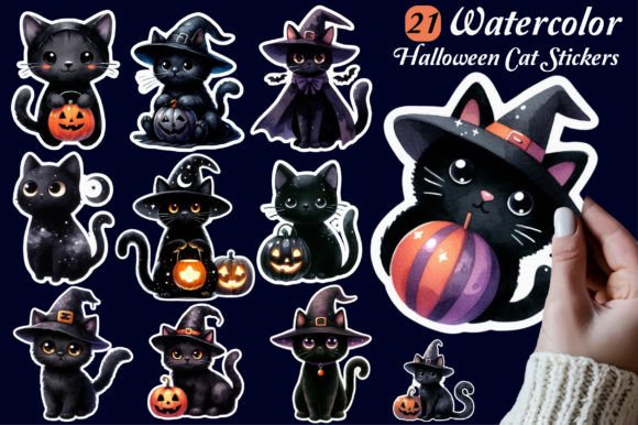 Download Cute Halloween Cat Stickers, Black Cats - Halloween cat stickers Collection