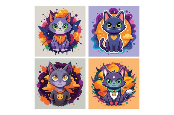Download Cute Halloween Cat Stickers Graphic - Halloween cat stickers Collection