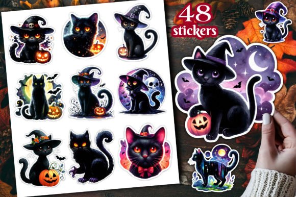 Download Cute Halloween Cat Stickers, Black Cats - Halloween cat stickers Collection