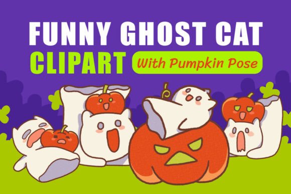 Download 4 Funny Pumpkin Ghost Cat Clipart PNG - Funny Collection