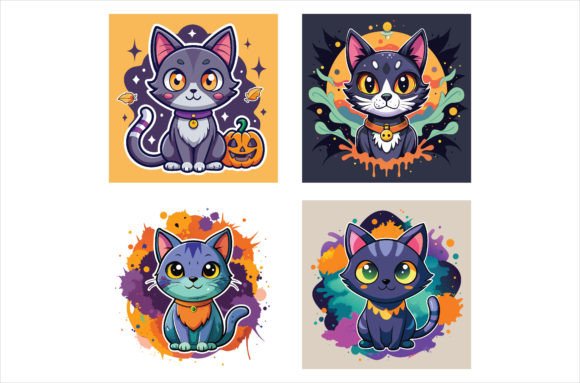 Download Cute Halloween Cat Stickers Graphic - Halloween cat stickers Collection